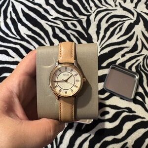 Fossil Women's Beige Leather Strap Watch